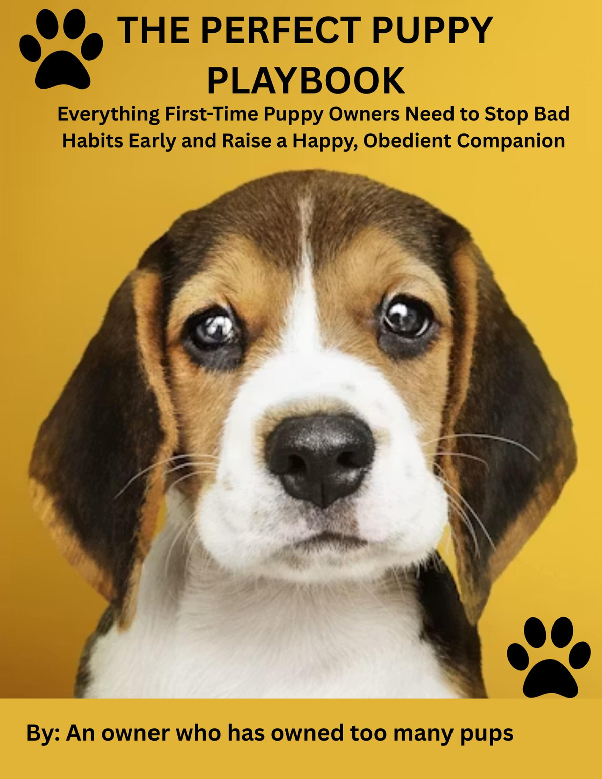 The Perfect Puppy Playbook cover: a beagle puppy on a warm yellow background with the guide title